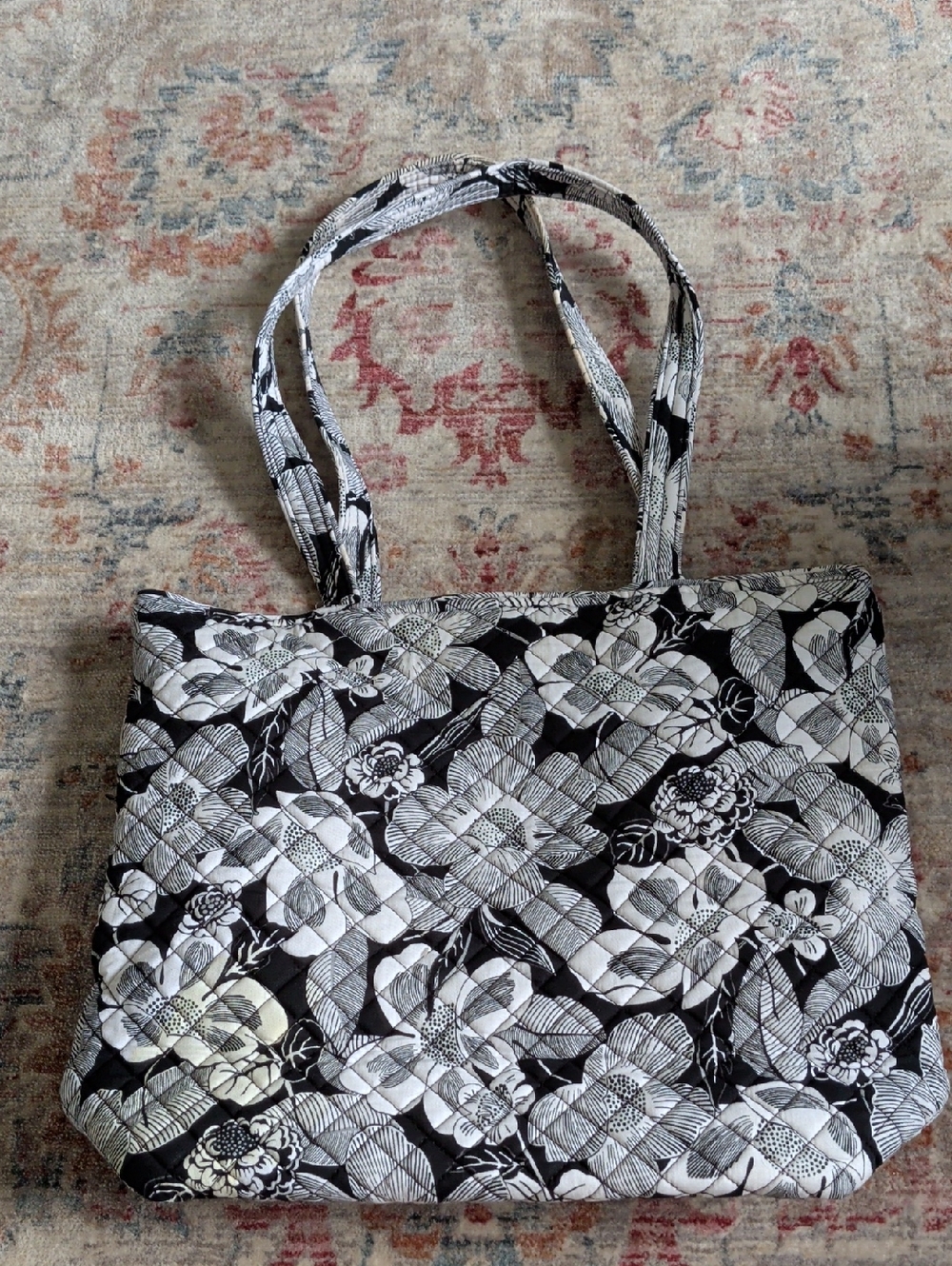 Vera Bradley Quilted Floral Tote Bag in Black & White